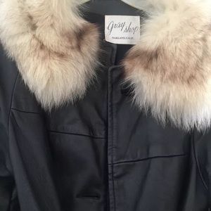 Vintage leather coat with fur collar